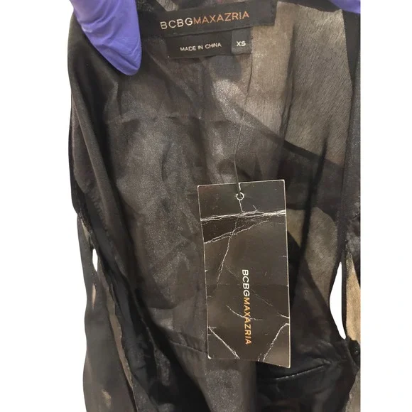 BCBGMAXAZRIA Black Sleeveless Layered Ruffle V-Neck Tank Top - Picture 7 of 7